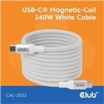 Club3D Kabel magnetický USB-C, 240W PD3.1, 480 Mbps, 2m, bílá CAC-3032