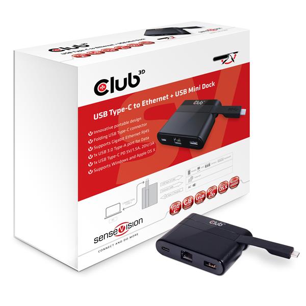 Club3D MINI USB-C Smart Docking Station (RJ45+USB3.0+USB-C Charger ) CSV-1530