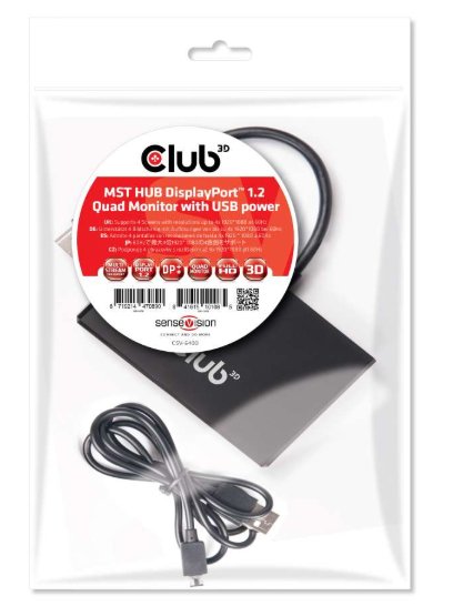 Club3D Multi Stream Transport (MST) Hub DisplayPort 1.2 Quad Monitor USB Powered CSV-6400