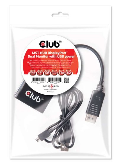 Club3D Multi Stream Transport (MST) Hub DisplayPort to DisplayPort Dual Monitor CSV-6200