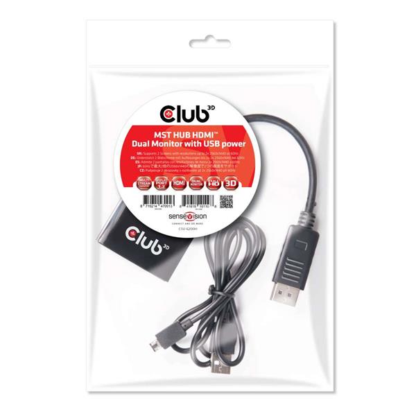 Club3D Multi Stream Transport (MST) Hub DisplayPort to HDMI Dual Monitor CSV-6200H