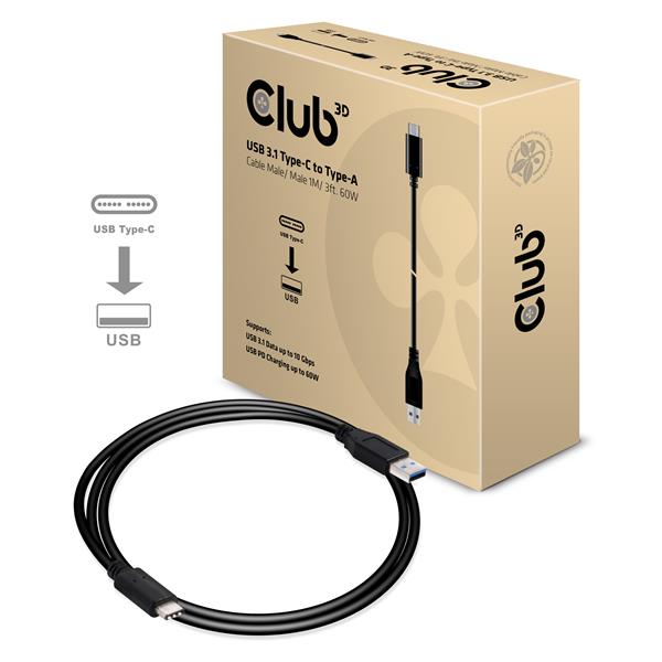 Club3D USB-C (10Gbps) to Type A Cable Male/Male 1M + nabíjanie CAC-1523