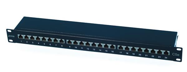 CNS patch panel 24port Cat5E, FTP, blok 110, vyväz. lišta, 1U čierny ECPS24-FK1-CEC/BK