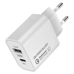 COLORWAY 1x USB a 1x USB-C/ síťová nabíječka/ 20W/ 100V-240V/ Bílá CW-CHS025QPD-WT