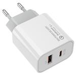 COLORWAY 1x USB a 1x USB-C/ turbo síťová nabíječka/ 30W/ 100V-240V/ Bílá CW-CHS037PD-WT