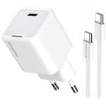 COLORWAY 1x USB-C/ síťová nabíječka/ GaN/ PD/ PPS/ 30W/ Včetně 100cm kabelu/ Bílá CW-CHS054PDC-WT