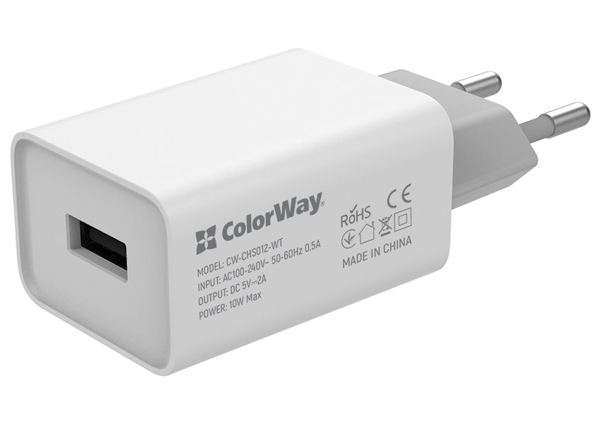 COLORWAY 1x USB/ síťová nabíječka/ 10W/ 100V-240V CW-CHS012-WT
