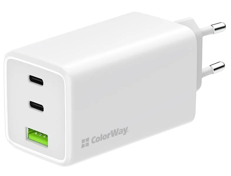 COLORWAY 2x USB-C, 1x USB-A/ síťová nabíječka/ GaN/ PD/ PPS/ 100W/ Bílá CW-CHS061PD-WT