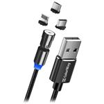 Colorway Datový Kabel 3v1 Lightning+MicroUSB+Type-C/ Magnetic/ 2.4A/ Nylon/ Magnetic Rotation 540°/ 1m CW-CBUU037-BK