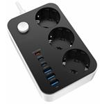 COLORWAY Prodlužovací napájecí přívod/ 3x Schuko/ 3x USB-C 20W/ 3x USB-A/ kabel 2m CW-CHE36PDB