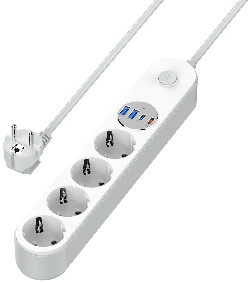 COLORWAY Prodlužovací napájecí přívod/ 4x Schuko/ 2x USB-C 20W/ 2x USB-A/ kabel 2m CW-CHE44PDW