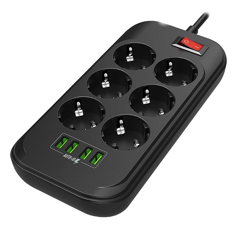 COLORWAY Prodlužovací napájecí přívod/ 6x Schuko/ 4x USB 5V / kabel 2m CW-CHE64B