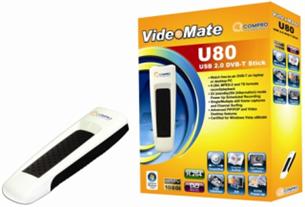 Compro VideoMate U80, DVB-T TV tuner, USB 2.0, MPEG-2, ComproDTV 4, Vista/WIN 7