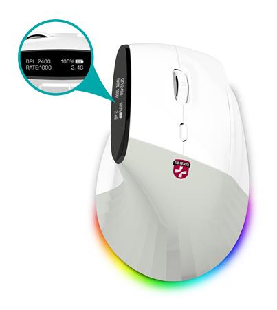CONNECT IT FOR HEALTH ergonomická vertikální myš s displejem, bezdrátová,2x BT,USB 2,4GHz, RGB Podsvícení, b CMO-4410-WH
