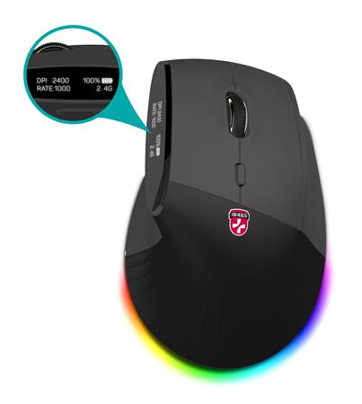 CONNECT IT FOR HEALTH ergonomická vertikální myš s displejem, bezdrátová,2x BT,USB 2,4GHz, RGB Podsvícení, č CMO-4410-BK