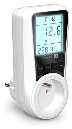 CONNECT IT PowerMeter Pro měřič spotřeby el. energie, podsvícený LED display, dětská pojistka CES-2020-WH