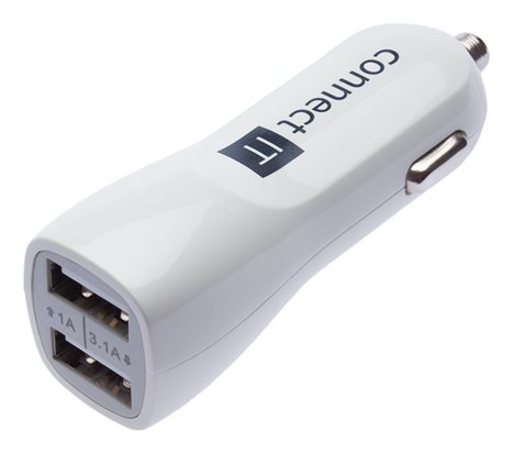 CONNECT IT PREMIUM nabíječka do auta 2xUSB 3.1A+1A, Bílá CI-708