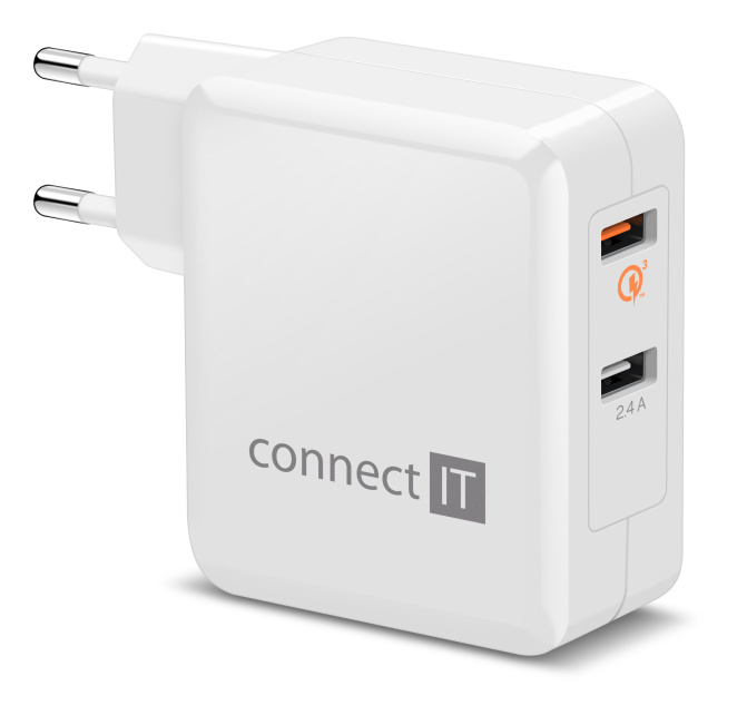 CONNECT IT QUICK CHARGE 3.0 nabíjecí adaptér 2x USB (3,4A), QC 3.0, bílý CWC-3010-WH