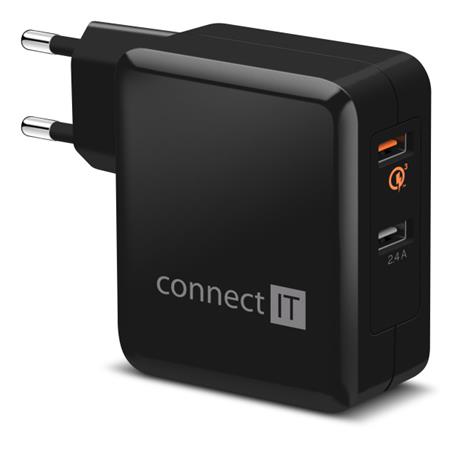 CONNECT IT QUICK CHARGE 3.0 nabíjecí adaptér 2x USB (3,4A), QC 3.0, černý CWC-3010-BK