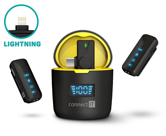 CONNECT IT Wireless mikrofon ClipMic Pro Lightning (2 ks + receiver) set ČERNÝ CMI-1021-BK