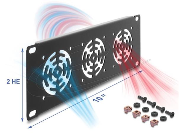 Delock 10” kryt racku na 3 ventilátory, 60 x 60 mm, 2U, tmavě šedá 67431