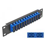 Delock 10" patch panel pro optická vlákna, 12 portů, SC Duplex, modrý, 1U, černý 66771