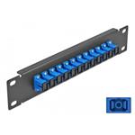 Delock 10" patch panel pro optická vlákna, 12 portů, SC Simplex, modrý, 1U, černý 66760