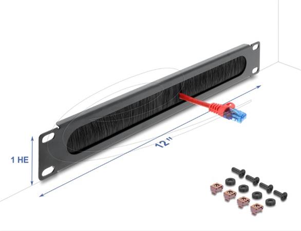 Delock 12” Kartáčový pruh pro správu kabelů 1U, tmavě šedá 67465