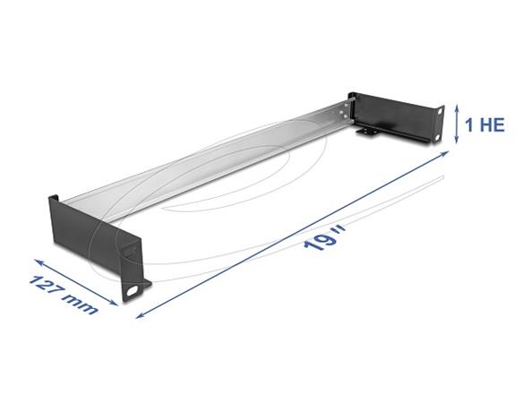Delock 19” Kolejnice dle normy DIN, k vodorovné nebo svislé instalaci, 1U, kovová, černá 67283