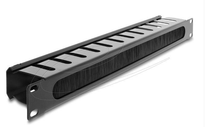 Delock 19” panel pro správu kabelů, s kartáčem a 2 otvory, 1U, černý 67628