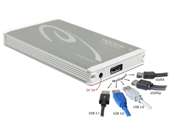 Delock 2.5” External Enclosure SATA HDD > Multiport SuperSpeed USB 10 Gbps (USB 3.1 Gen 2) 42554