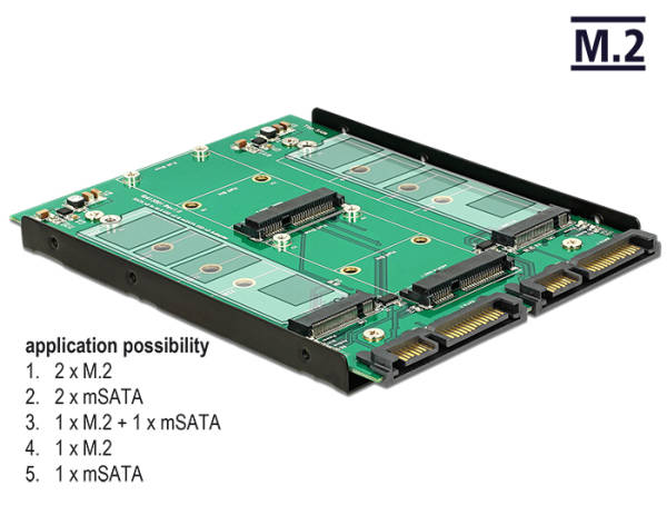 Delock 3.5” Konvertor 2 x SATA 22 pin > Dualport 2 x M.2 / 2 x mSATA 62946