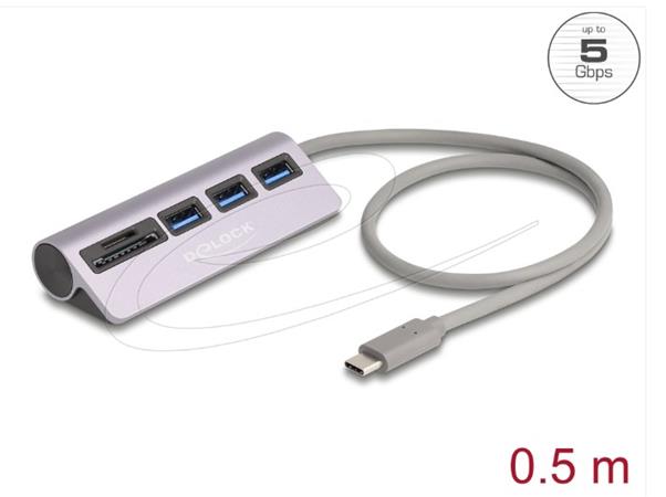 Delock 3 portový rozbočovač USB 5 Gbps včetně čtečky karet SD a Micro SD s konektorem rozhraní USB Type-C™ 64292