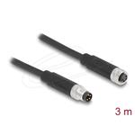 Delock 4 pinový kabel M8, A-kódovaný, ze zástrčkového na zásuvkový konektor, PUR (TPU), 3 m 80144