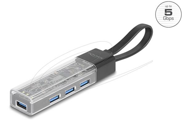 Delock 4 portový USB 5 Gbps Hub s porty USB Typ-A nebo USB Type-C™ v průhledném krytu 64335