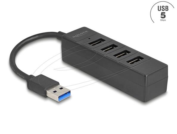 Delock 4 portový USB Hub, USB 5 Gbps, se 4 x zásuvkovými porty USB Typ-A, černý 64350