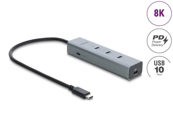 Delock 5 portový rozbočovač USB Type-C™, 10 Gbps, s video výstupem 8K a PD3.0 100 W 64379