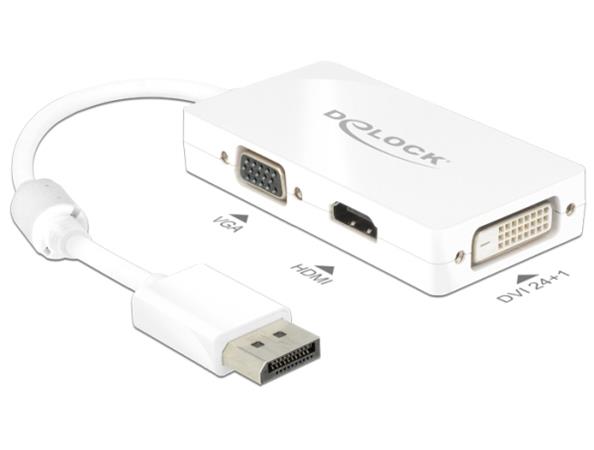 DeLOCK - Adaptér DisplayPort - DisplayPort (M) do HD-15 (VGA), HDMI, DisplayPort (F) - 16 cm - bílá 62655