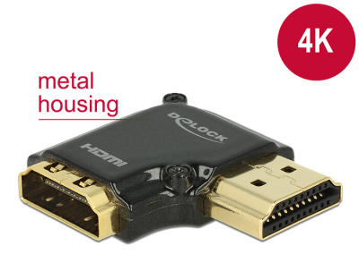 Delock Adapter High Speed HDMI with Ethernet – HDMI-A female > HDMI-A male 4K 90° angled right black 65661