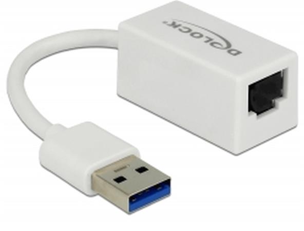 Delock Adaptér Super Speed USB (USB 3.1 Gen 1) s USB Typ-A samec > Gigabit LAN 10/100/1000 Mbps kompaktní bílá 65905