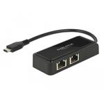 Delock Adaptér Super Speed USB (USB 3.1 Gen 1) s USB Type-C™ samec > 2 x Gigabit LAN 10/100/1000 Mbps 63927