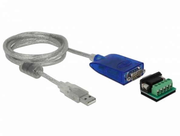 Delock Adaptér USB Typ-A na sériové rozhraní RS-422/485 DB9 s ochranou proti přepětí 600 W a rozšířeným rozmezím t 64055