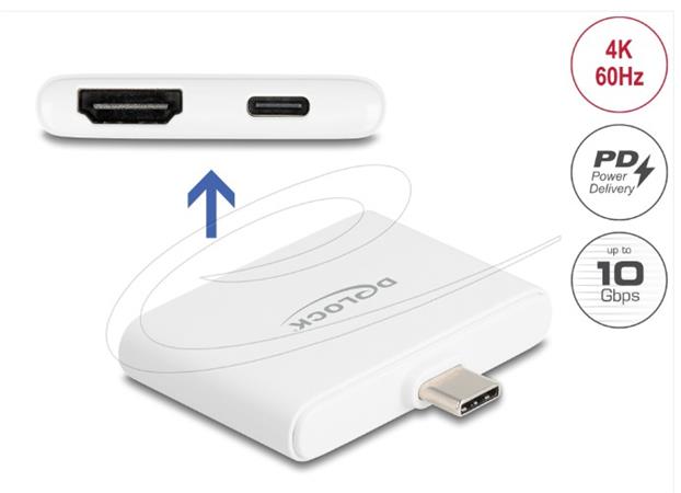 Delock Adaptér z rozhraní USB Type-C™ na HDMI 4K 60 Hz a USB Type-C™ Data + PD 94 W 61087