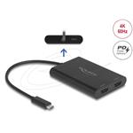 Delock Adaptér z USB Type-C™ na 2 x HDMI, 4K 60 Hz, s grafikou DisplayLink® a USB PD 64309