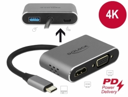 Delock Adaptér z USB Type-C™ na HDMI a VGA s portem rozhraní USB 3.0 a PD 64074