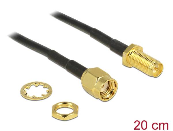 Delock anténí kabel RP-SMA Plug > RP-SMA Jack Bulkhead 200 mm 88876