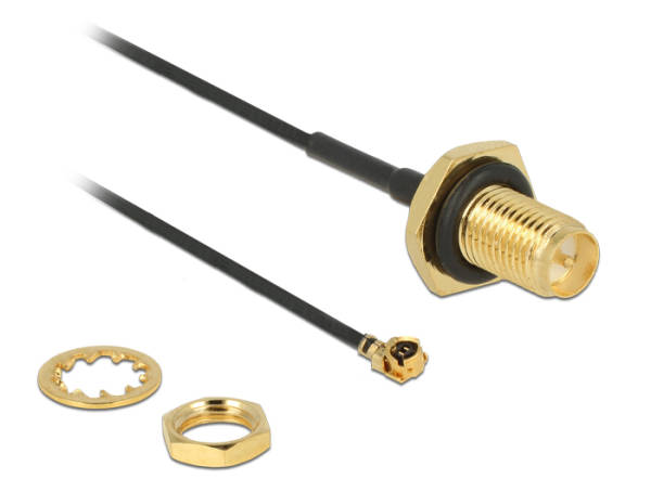 Delock Antenna Cable RP-SMA Jack Bulkhead > MHF / U.FL-LP-068 Compatible Plug 100 mm 1.13 thread length 9 mm splas 89584