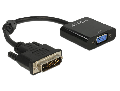Delock černý adaptér DVI-D 24+1 samec > VGA samice 65658