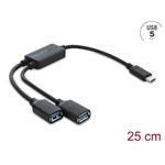 Delock Dvouportový kabelový rozbočovač USB 5 Gbps Typ-A s konektorem USB Type-C™, 25 cm 64373