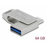 Delock Flash disk USB 3.2 Gen 1, USB-C™ + Typ-A, 64 GB - kovový kryt 54075